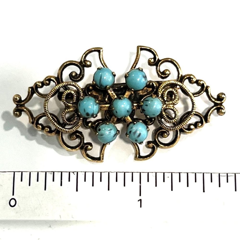 VTG 1950's Art Nouveau Turquoise Brooch Fashion Jewelry 2" - Picture 6 of 7